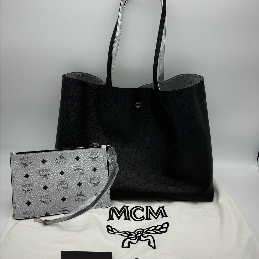 Authentic MCM black calfskin large shopping tote